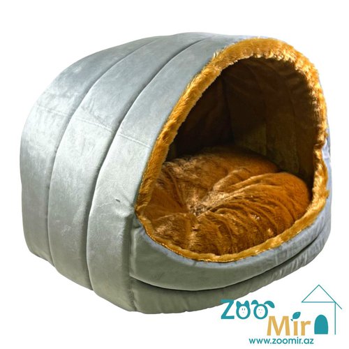 ZooMir "Gray with Brown Fur", модель лежак "Ракушка" для мелких пород собак и кошек, 50х40х38 см (размер L)