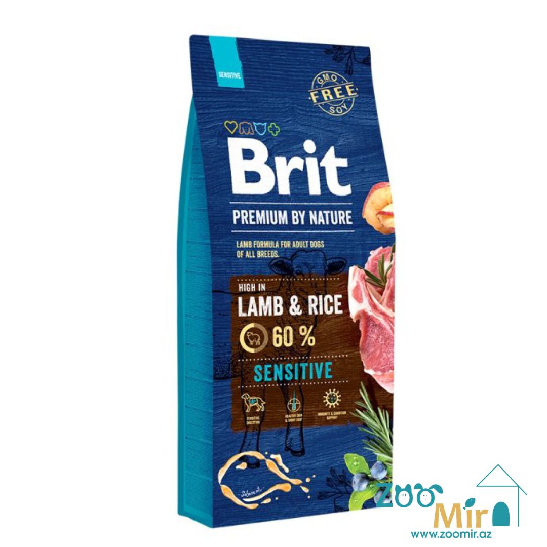 Brit Premium by Nature Sensitive Lamb, сухой корм для взрослых собак с чувствительным пищеварением, склонных к пищевой аллергии и собак с проблемами кожи с ягнёнком и рисом, 15 кг (цена за 1 мешок)