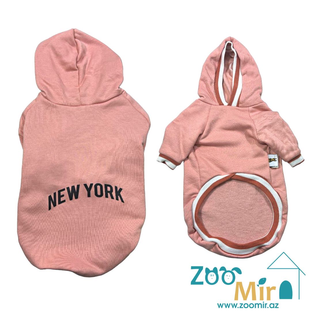 Tu, модель "New york", утепленный худи из трикотажной ткани и флисовой изнанкой, для мини пород собак, 6 кг (размер ХХL) (цвет: розовый)