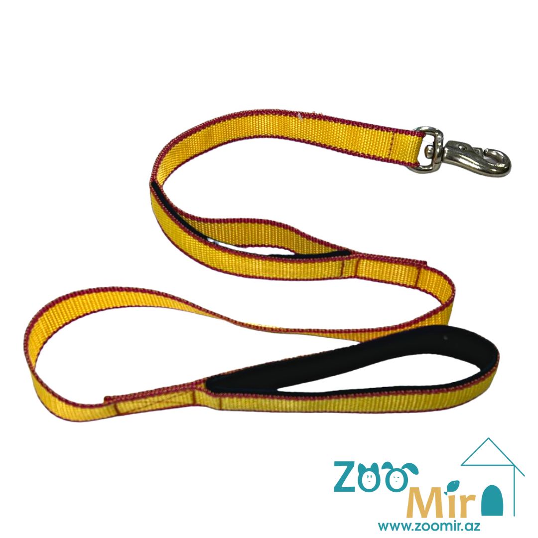 ZooMir, брезентовый поводок с двумя хватами, 1-ая длина 40 см, 2-ая длинна 130 см и бычьим карабином, для собак крупных пород (цвет: желтый)