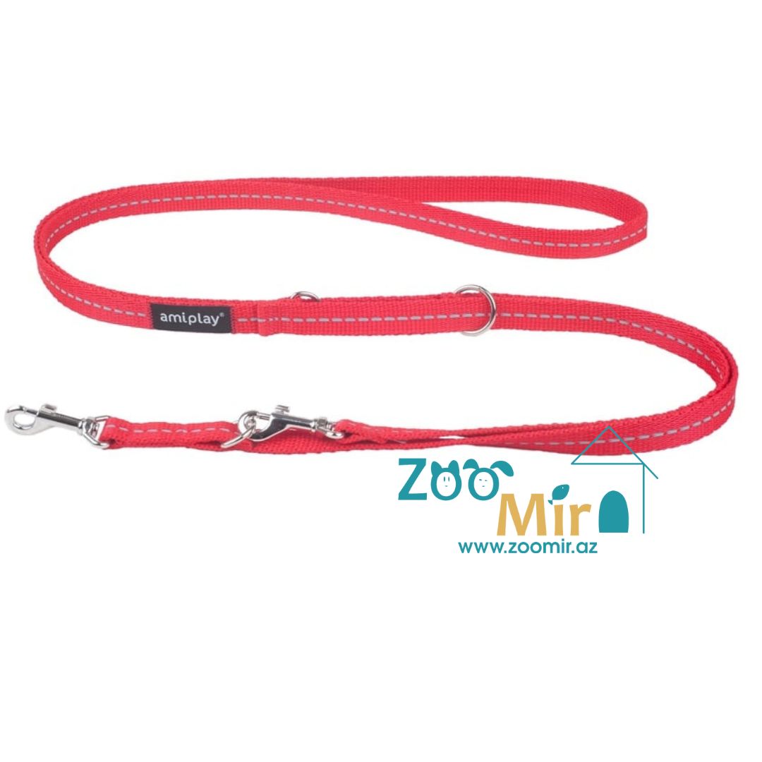 Amiplay Adjustable Leash 6in1, регулируемый поводок для собак малых и средних пород, 100-200 х 1 см (размер: S), (цвет: красный)