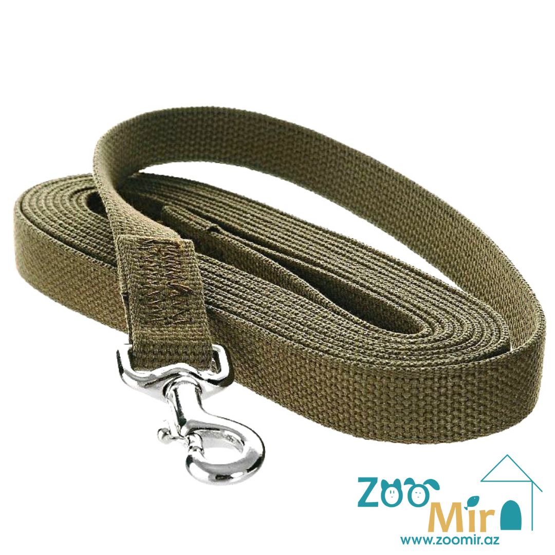 ZooMir, брезентовый поводок со среднем карабином для собак средних пород, 2 м х 20 мм (цвет: хаки)