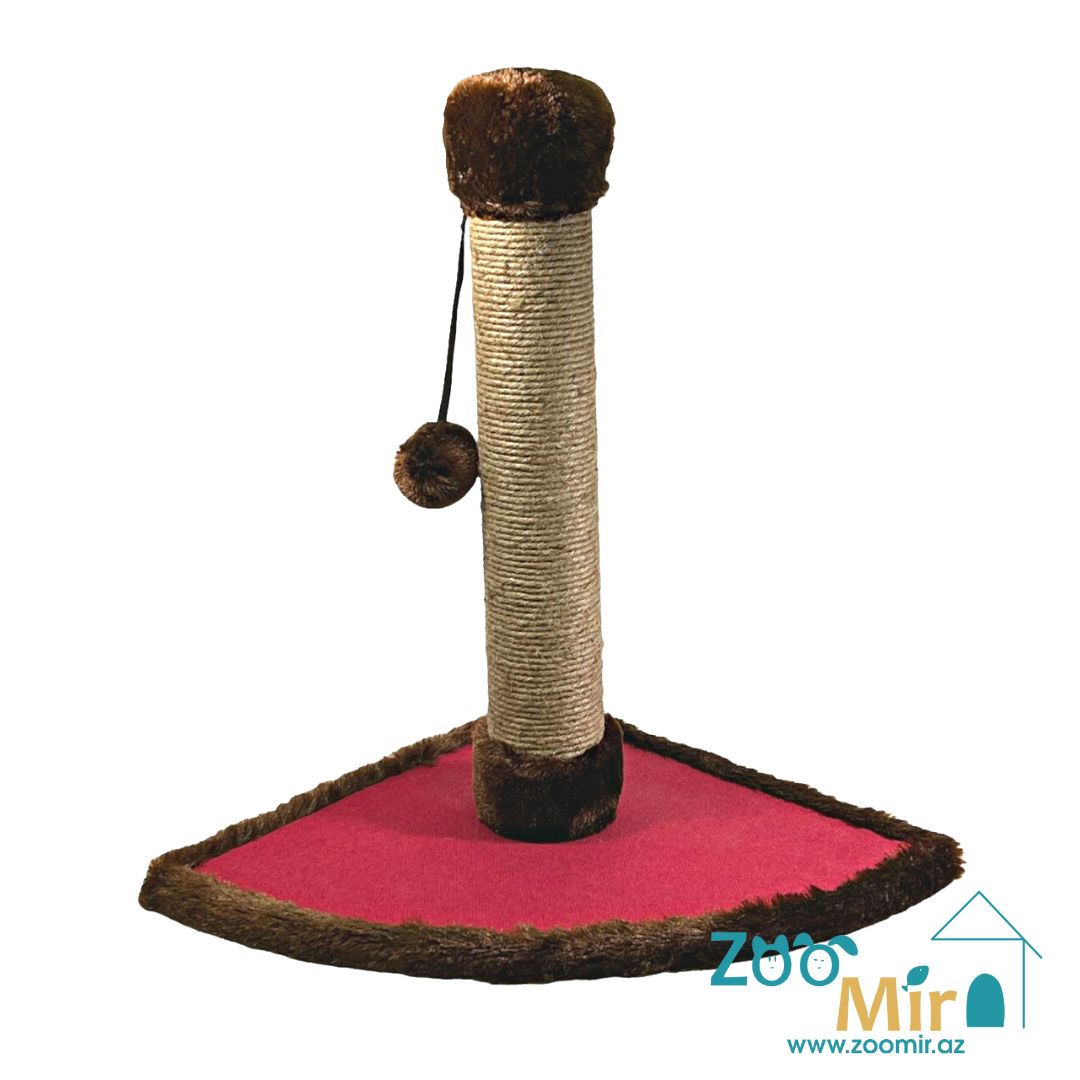 ZooMir, когтеточка с комбинированным угловым основанием, для котят и кошек, 42х30х30 см (размер S)(цвет: красно-коричневый)