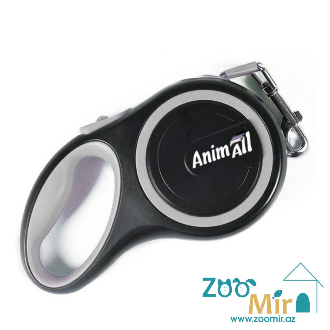 AnimAll, ременный поводок-рулетка 5 метров, весом до 50 кг, размер L, для собак средних и крупных пород  (цвет: серый)