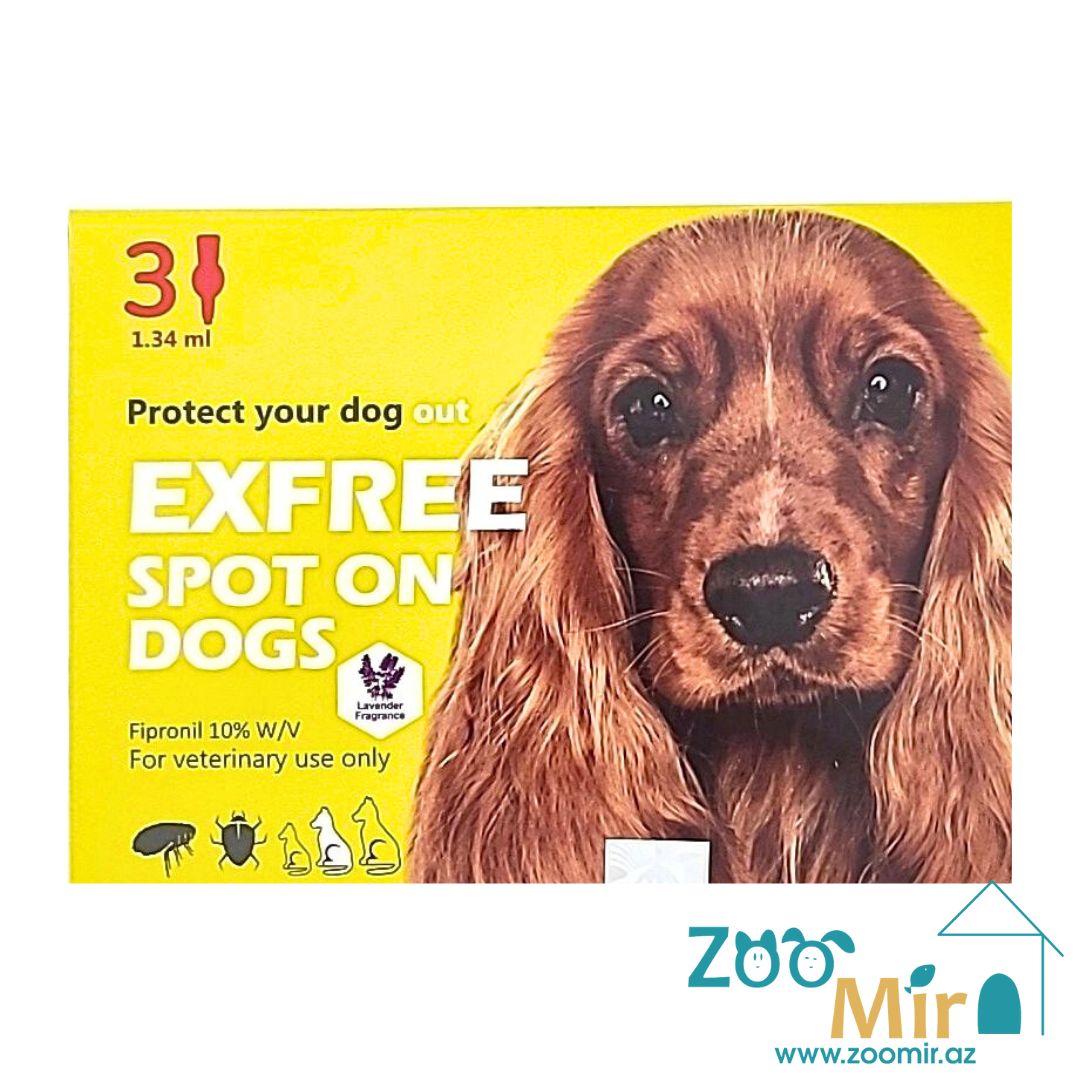 Exfree Spot On Dogs, раствор для наружного применения (на холку) против клещей, блох, вшей и власоедов (инсектоакарицидов) для собак весом от 10 до 20 кг (цена за 1 пипетку)