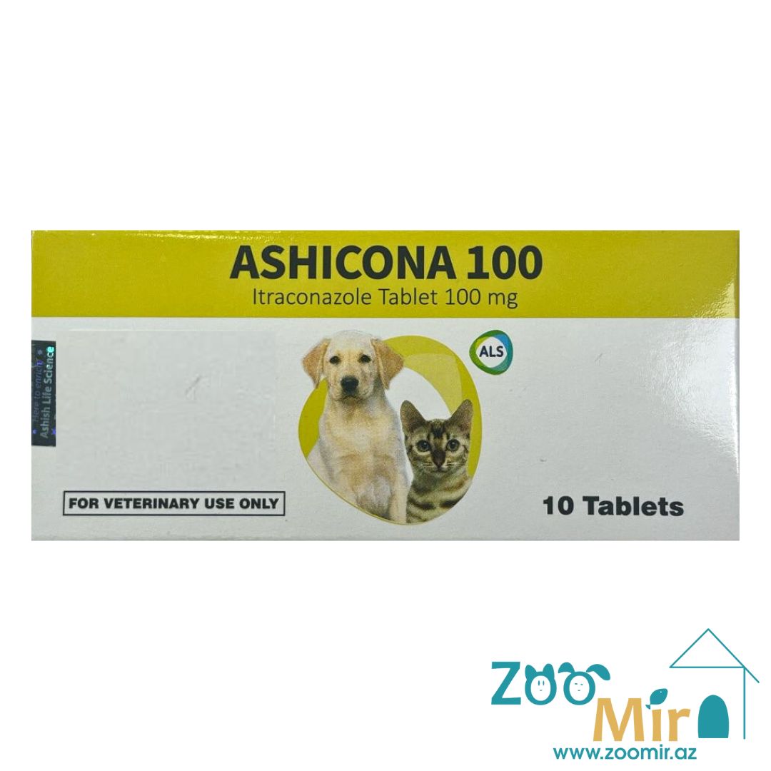 Ashicona 100, противогрибковые препараты от грибковых заболеваний кожи, для собак и кошек (цена за 1 таблетку) (1 таб - на 10 кг массы животного)