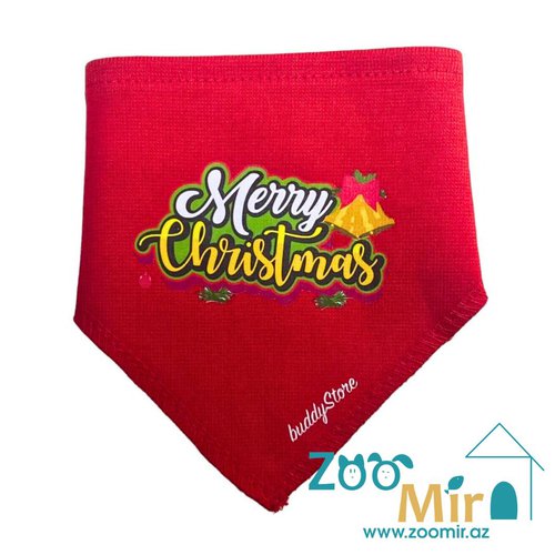 Buddy Store 1, Merry Christmas, бандана платок на шею, для собак мини пород и кошек, 13х15 см (цвет: красный)