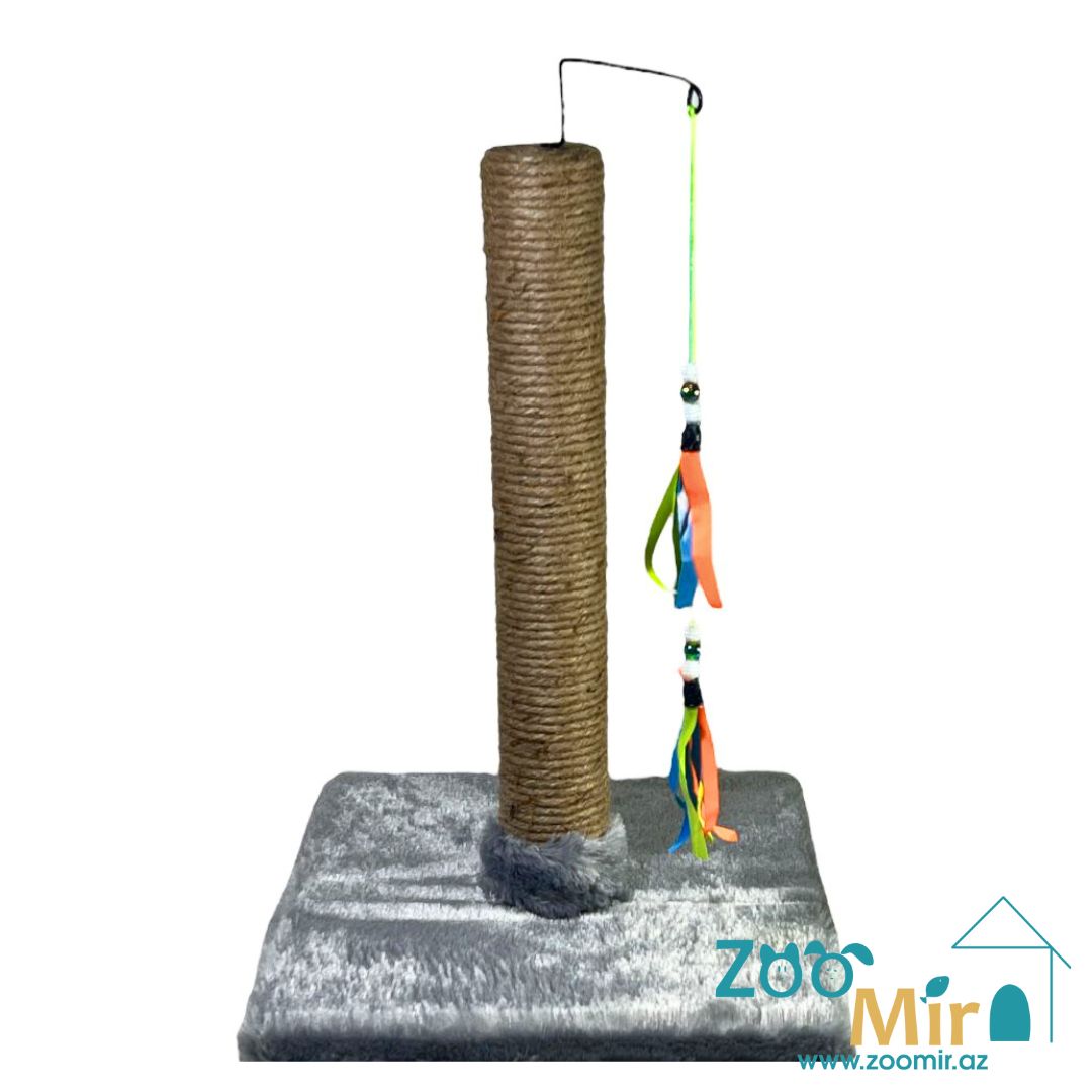 ZooMir, когтеточка с квадратным основанием и с вращающейся игрушкой на верху, для котят и кошек, 42х30х30 см (размер S)(цвет: серый)