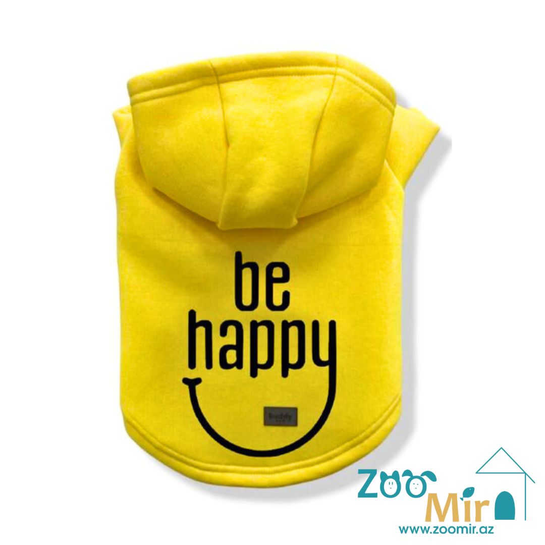 Buddy Store, модель "BE HAPPY", утепленный худи из трикотажной ткани и флисовой изнанкой, для собак малых пород, 7 - 11 кг (размер L)(цвет: желтый)