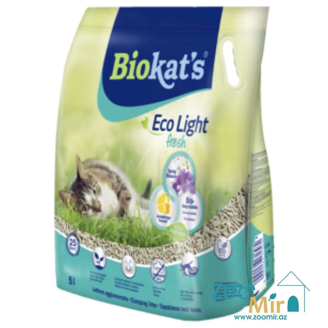 Gim Biokat's Eco Light Fresh Spring, натуральный комкующийся наполнитель из экологически чистых соевых бобов и натуральных растительных волокон с запахом весенней свежести, 5 литров