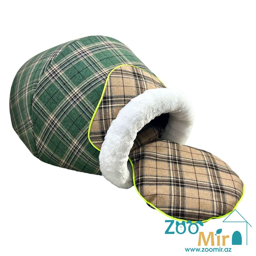 Zoomir, модель домик в форме бочонка, для малых пород собак и кошек, 75х37х40 см (цвет: зеленая клетка)