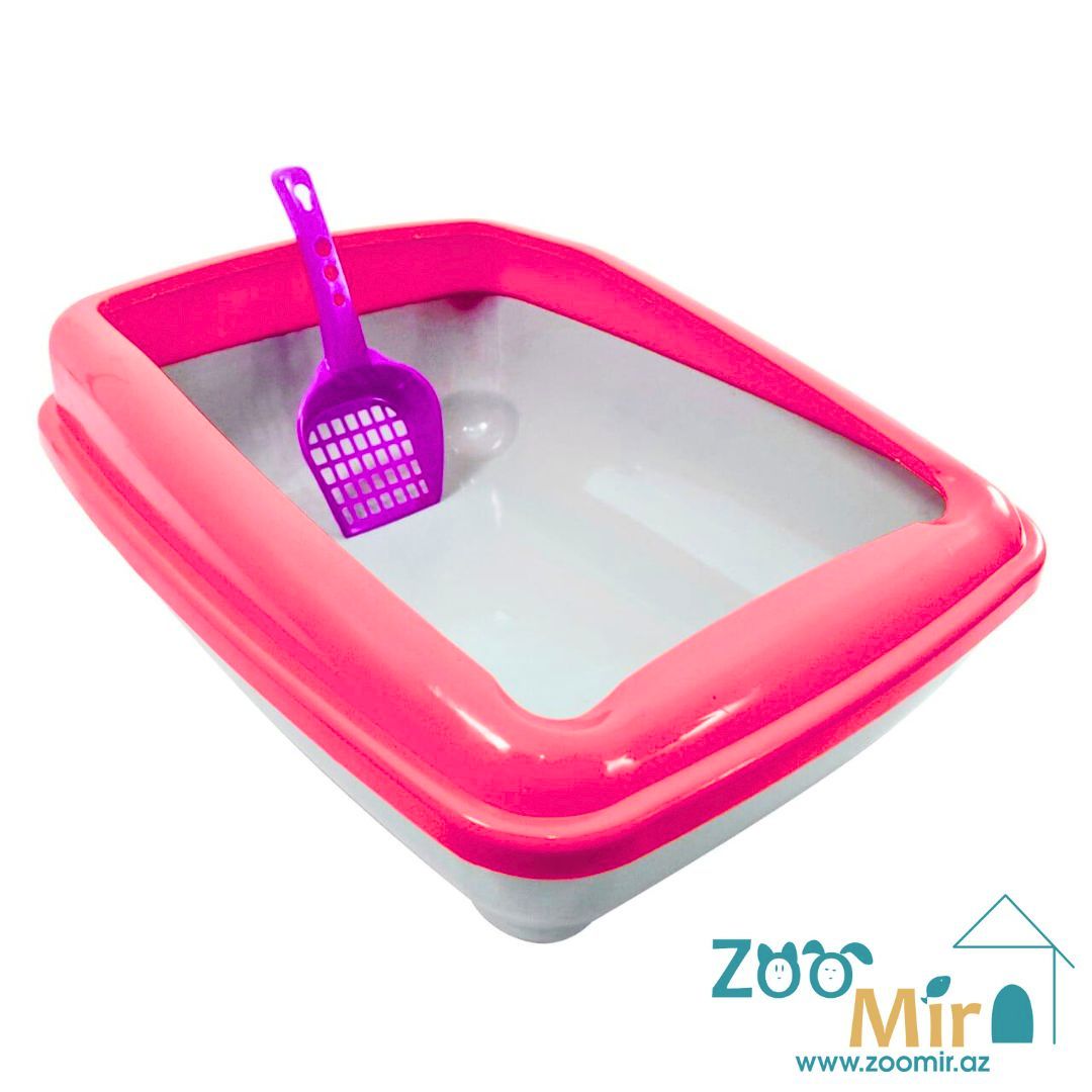 CadoPet, пластиковый лоток прямоугольной формы, оснащенный бортиком, для котят и кошек, 37х50х17 см (цвет: розовый)