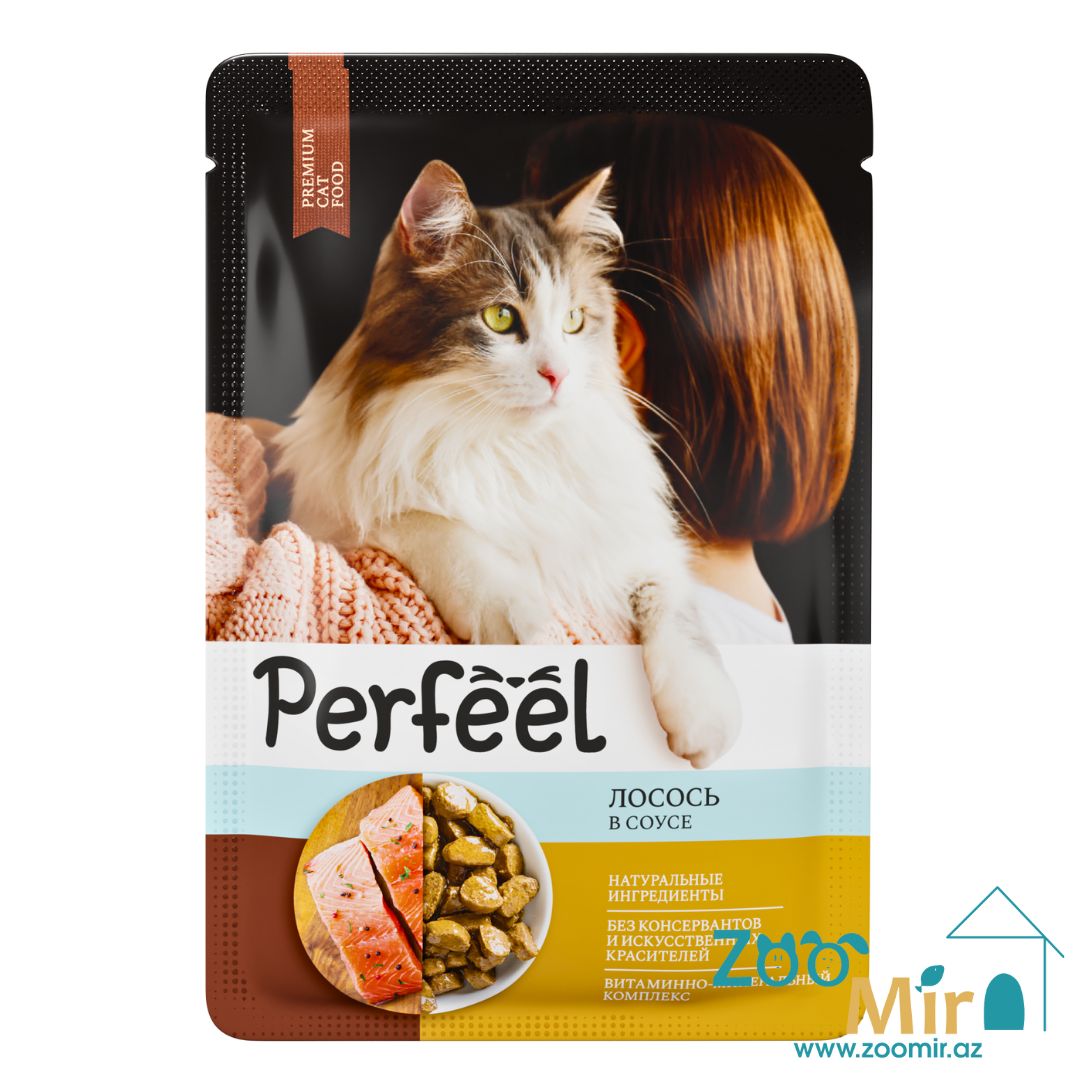 Perfeel, влажный корм для кошек, со вкусом лосося в соусе, 75 гр