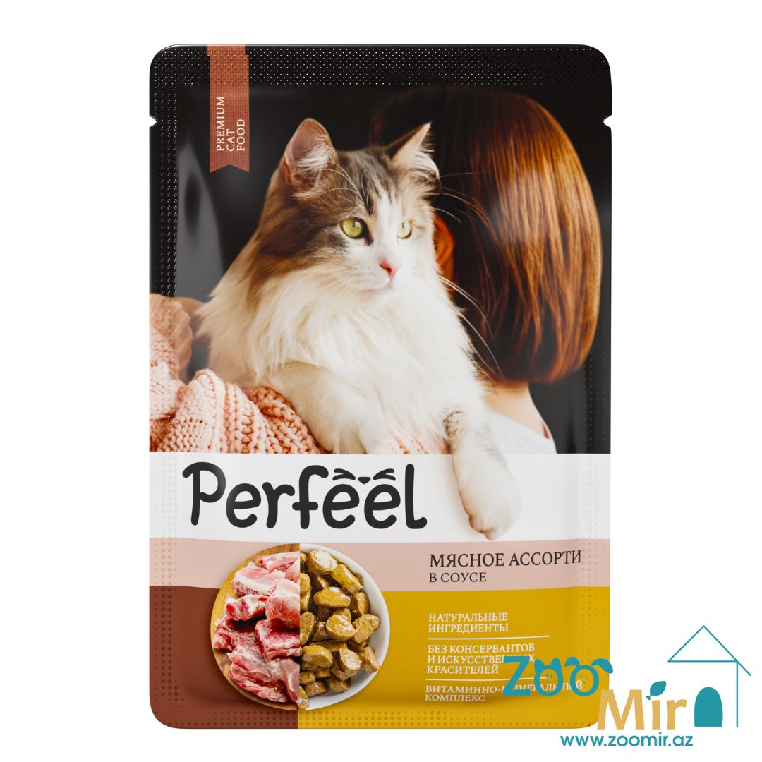 Perfeel, влажный корм для кошек, мясное ассорти в соусе, 75 гр.