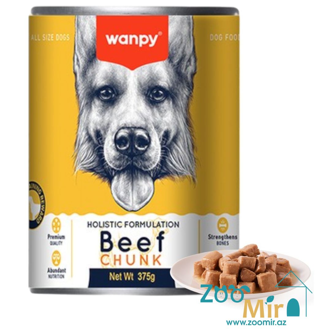 Wanpy, консервы для собак с говядиной, кусочки, 375 гр.