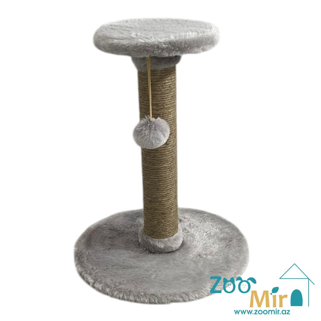 Zoomir, когтеточка с круглым основанием и полкой на верху, для кошек и котят, 50х40х40 см (размер М)(цвет: серый)