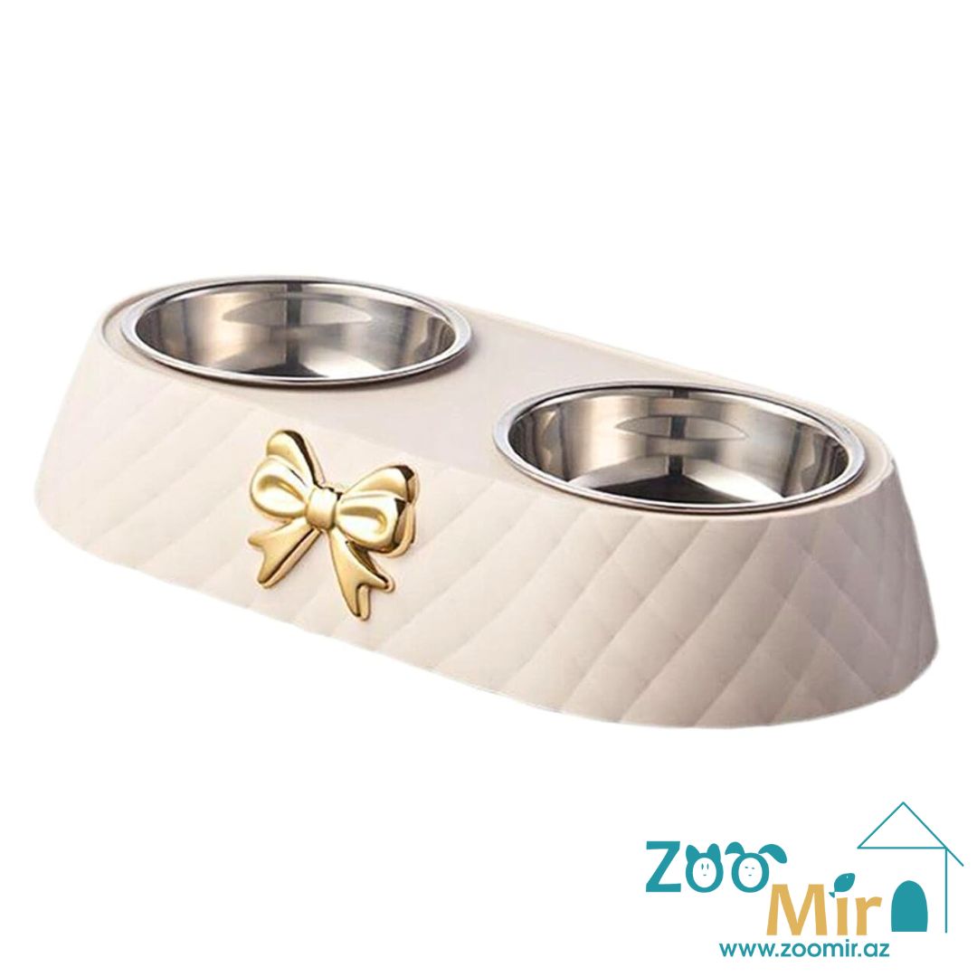 ZooMoo, пластиковая двойная миска для собак и кошек, 33.5x17.5x6.5 см, 2х0.4 л (цвет: бежевый)