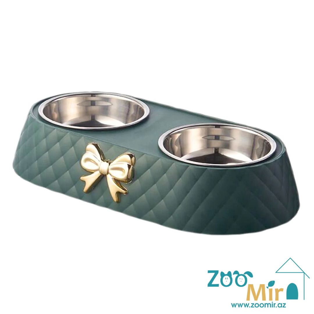 ZooMoo, пластиковая двойная миска для собак и кошек, 33.5x17.5x6.5 см, 2х0.4 л (цвет: зеленый)