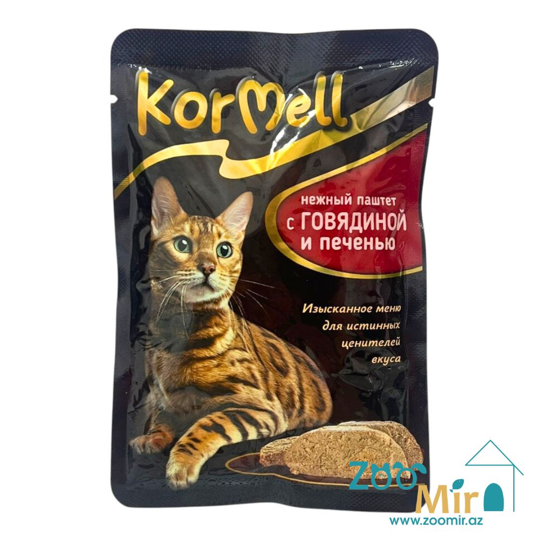 KorMell, влажный корм для взрослых кошек, паштет с говядиной и печенью, 75 гр.