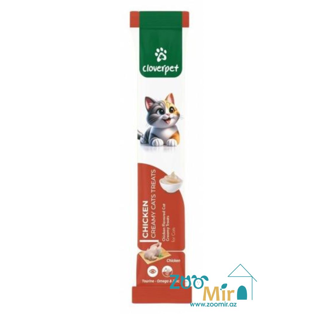 Cloverpet Creamy Cats treats Chicken (Taurine Omega & Zinc), кремовые лакомства со вкусом курицы для кошек (таурин, омега и цинк), 15 г (цена за 1 штуку)