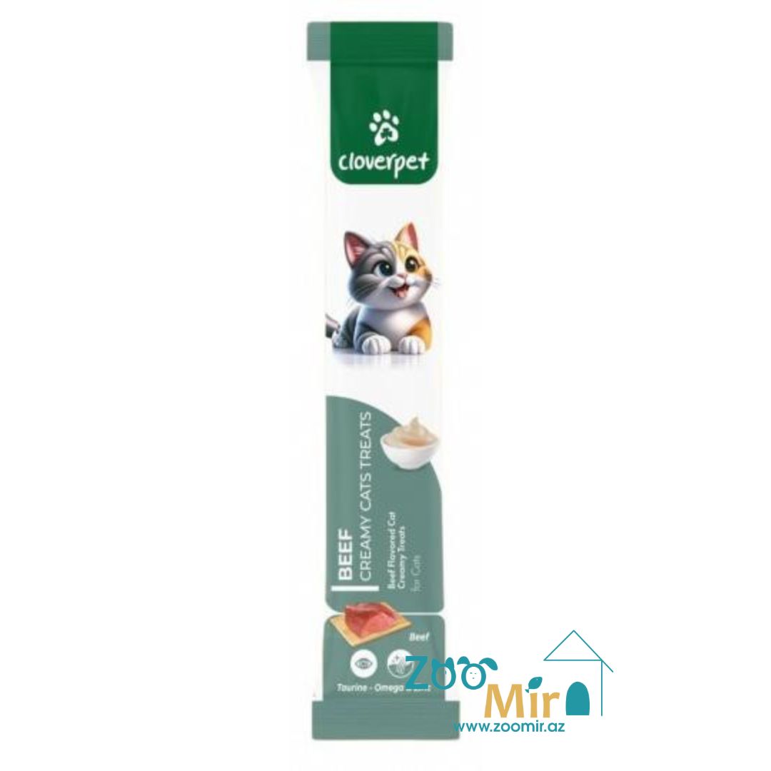 Cloverpet Creamy Cats treats Beef (Taurine Omega & Zinc), кремовые лакомства со вкусом говядины для кошек (таурин, омега и цинк), 15 г (цена за 1 штуку)