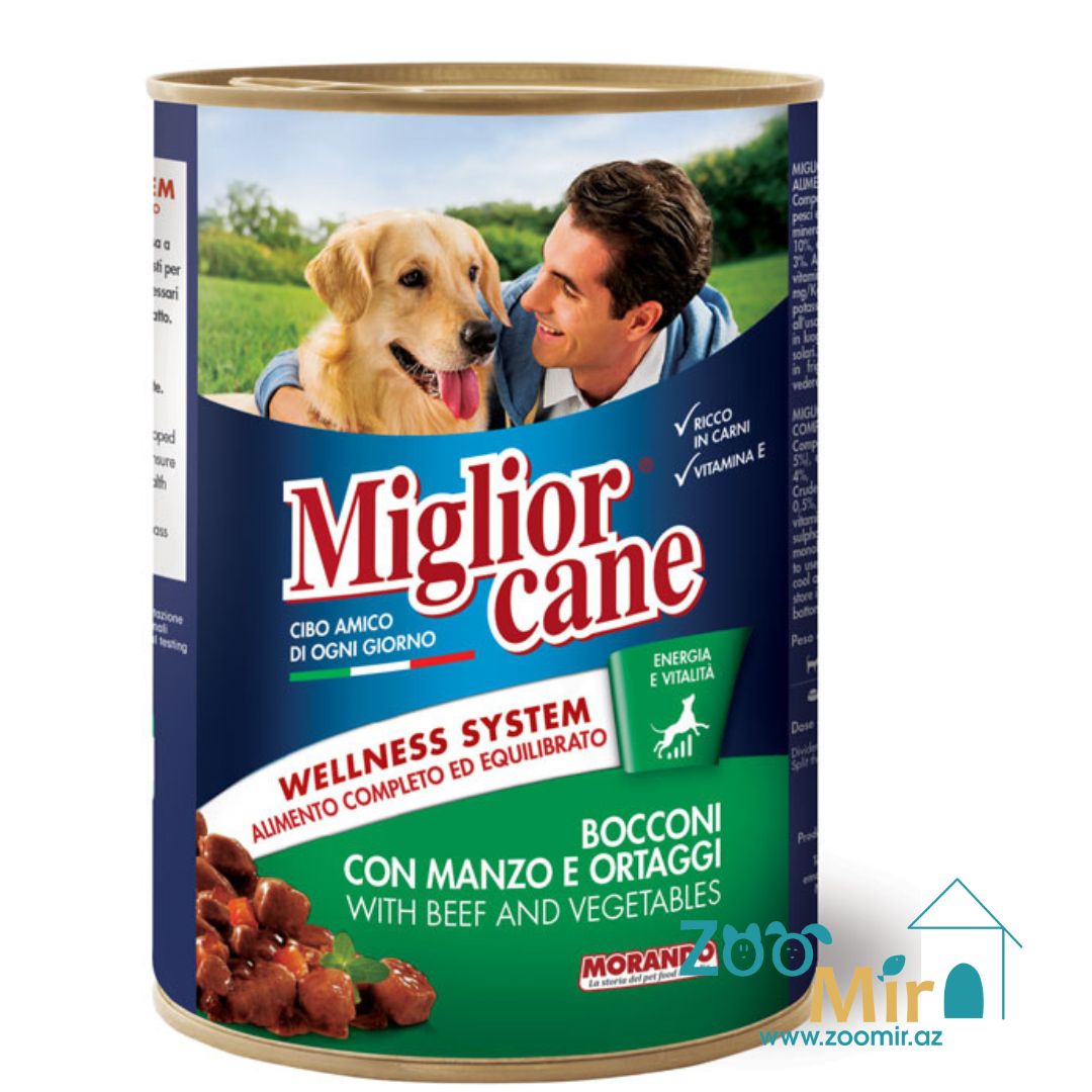 Miglior Cane, влажный корм для взрослых собак, крупные кусочки с говядины, рисом и овощами, 1.250 гр