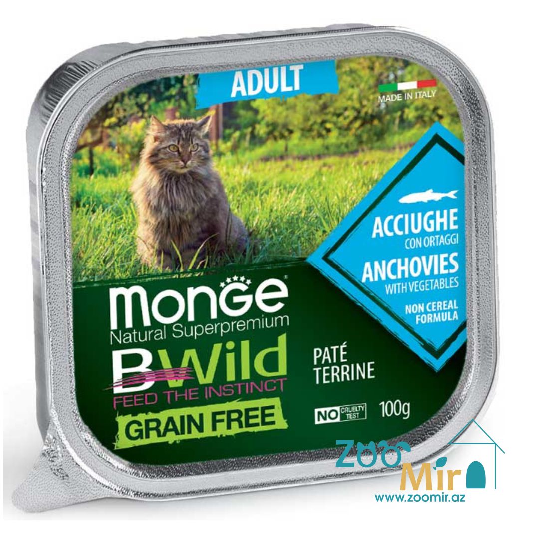 MongeBWild, консервы для взрослых кошек, паштет с анчоусами, 100 гр