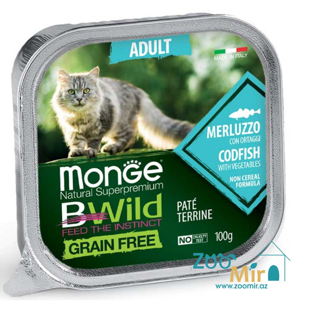MongeBWild, консервы для взрослых кошек, паштет с треской, 100 гр