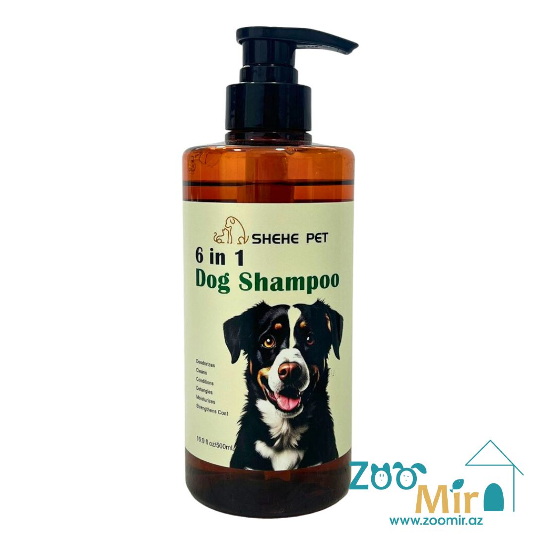 ShehePet, 6in1 Dog Shampoo, декоративный шампунь, убирает зуд, глубокое очищение с ароматом кокоса, для собак, 500 мл.
