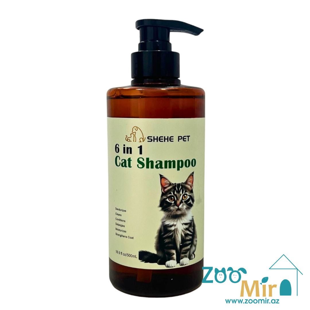 ShehePet, 6in1 Cat Shampoo, декоративный шампунь, убирает зуд, глубокое очищение с ароматом кокоса, для кошек, 500 мл.