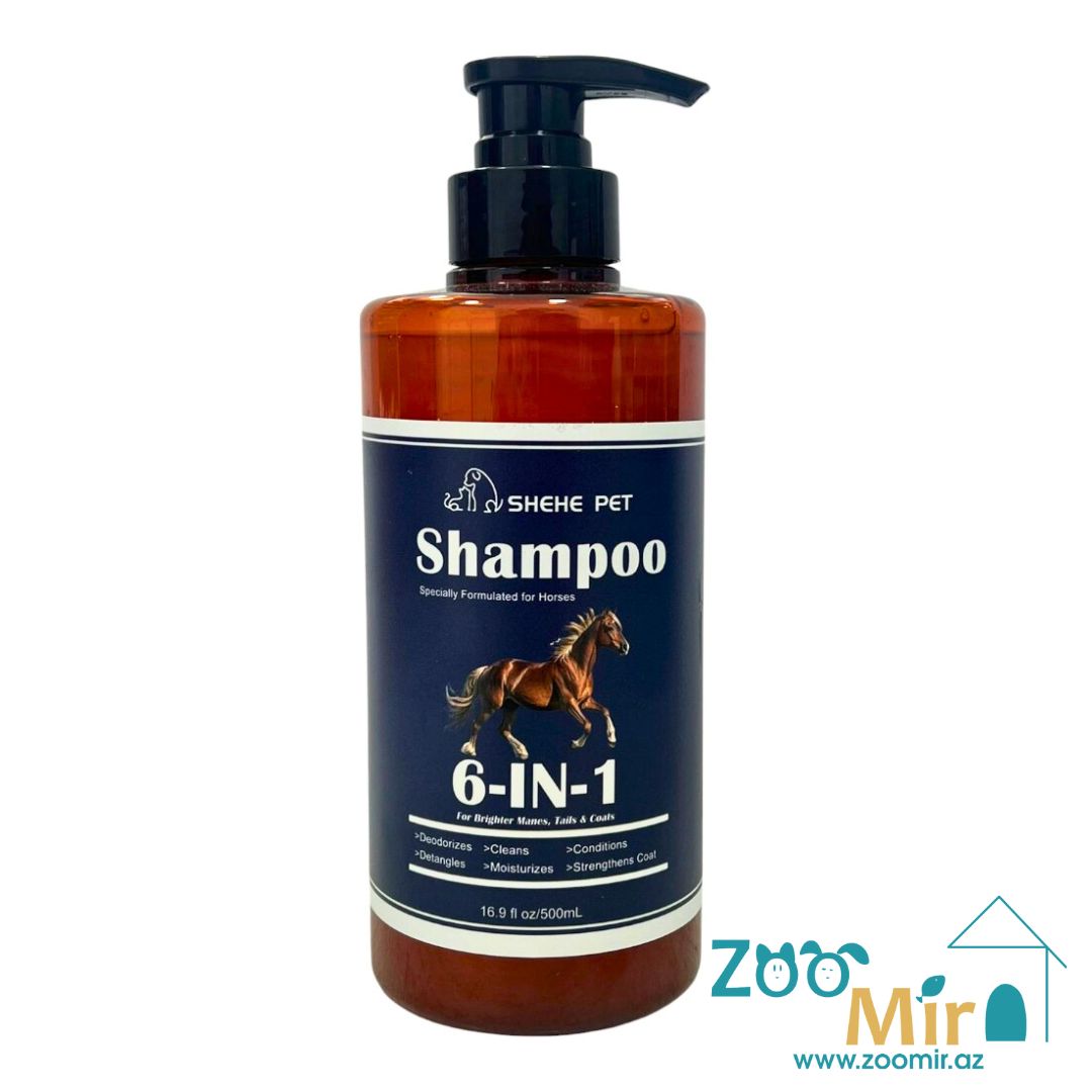 ShehePet, 6in1 Horse Shampoo, декоративный шампунь, убирает зуд, глубокое очищение, для лошадей, 500 мл.