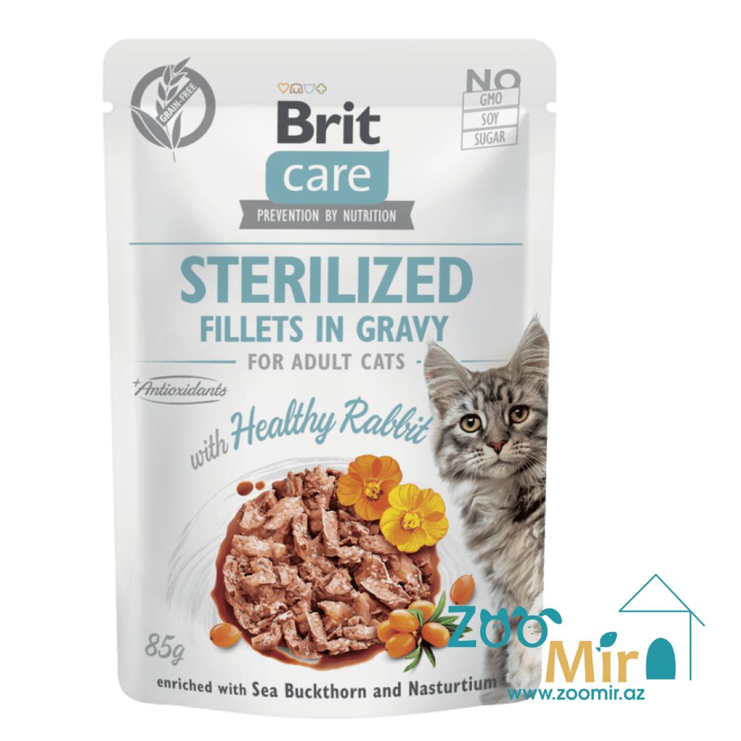 Brit Care Cat Sterilized, Fillets in Gravy with Healthy Rabbit, влажный корм для стерилизованных кошек с кроликом в соусе, 85 гр