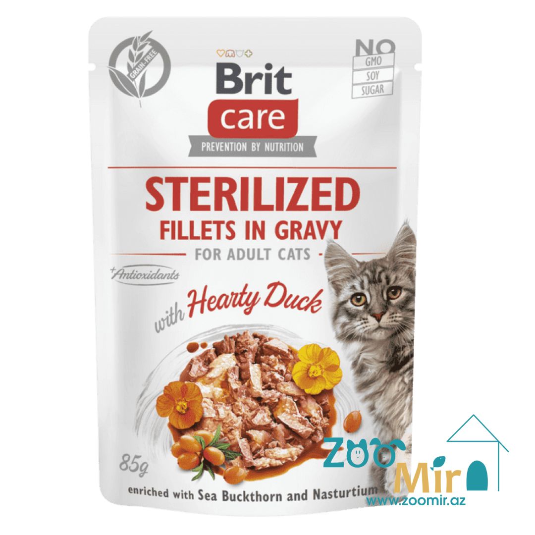 Brit Care Cat Sterilized, Fillets in Gravy with Hearty Duck, влажный корм для стерилизованных кошек с уткой в соусе, 85 гр