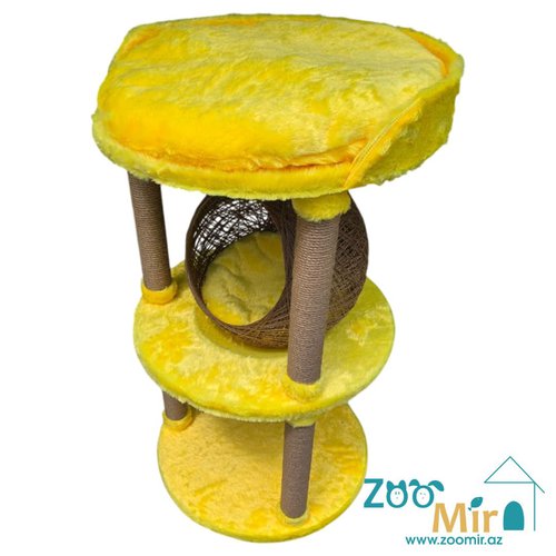 ZooMir, многоуровневая когтеточка для котят и кошек, 55х55х90 см (цвет: желтый)