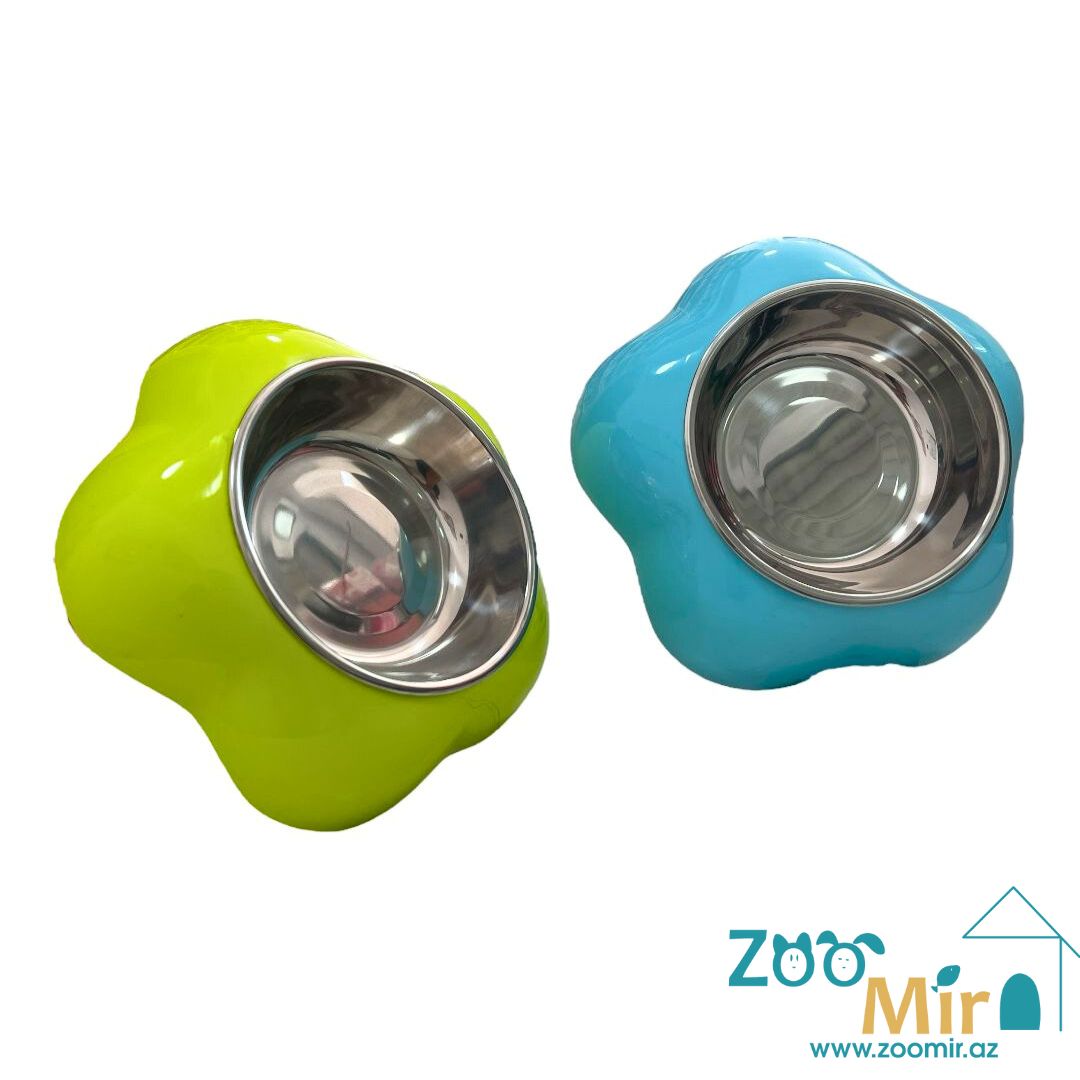 KIT, металлическая миска с пластмассовым основанием в форме ромашки, для собак мелких пород и кошек, 20x21 см, 0.45 л (выпускается в разных цветах)(цена за 1 миску)