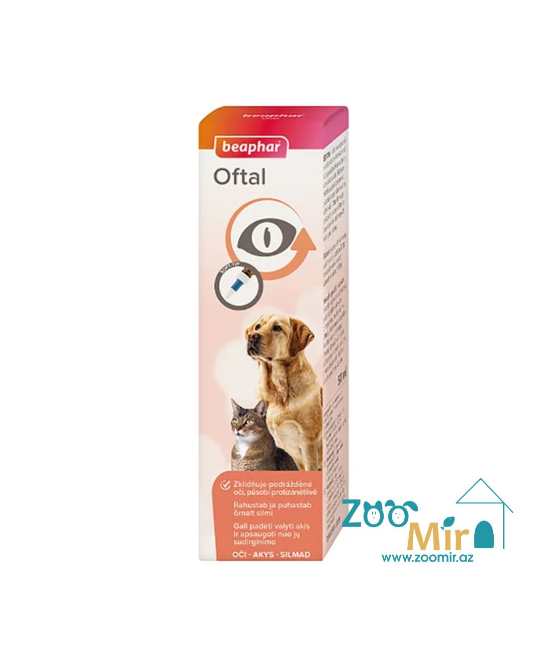 Beaphar Oftal, средство для чистки глаз и удаления слезных пятен у кошек и собак, 50 мл