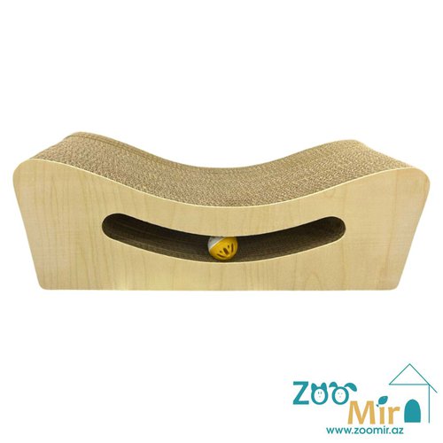 ZooMir, картонная когтеточка-лежанка "Улыбка с игрушкой", для котят и кошек, 49х21х16см