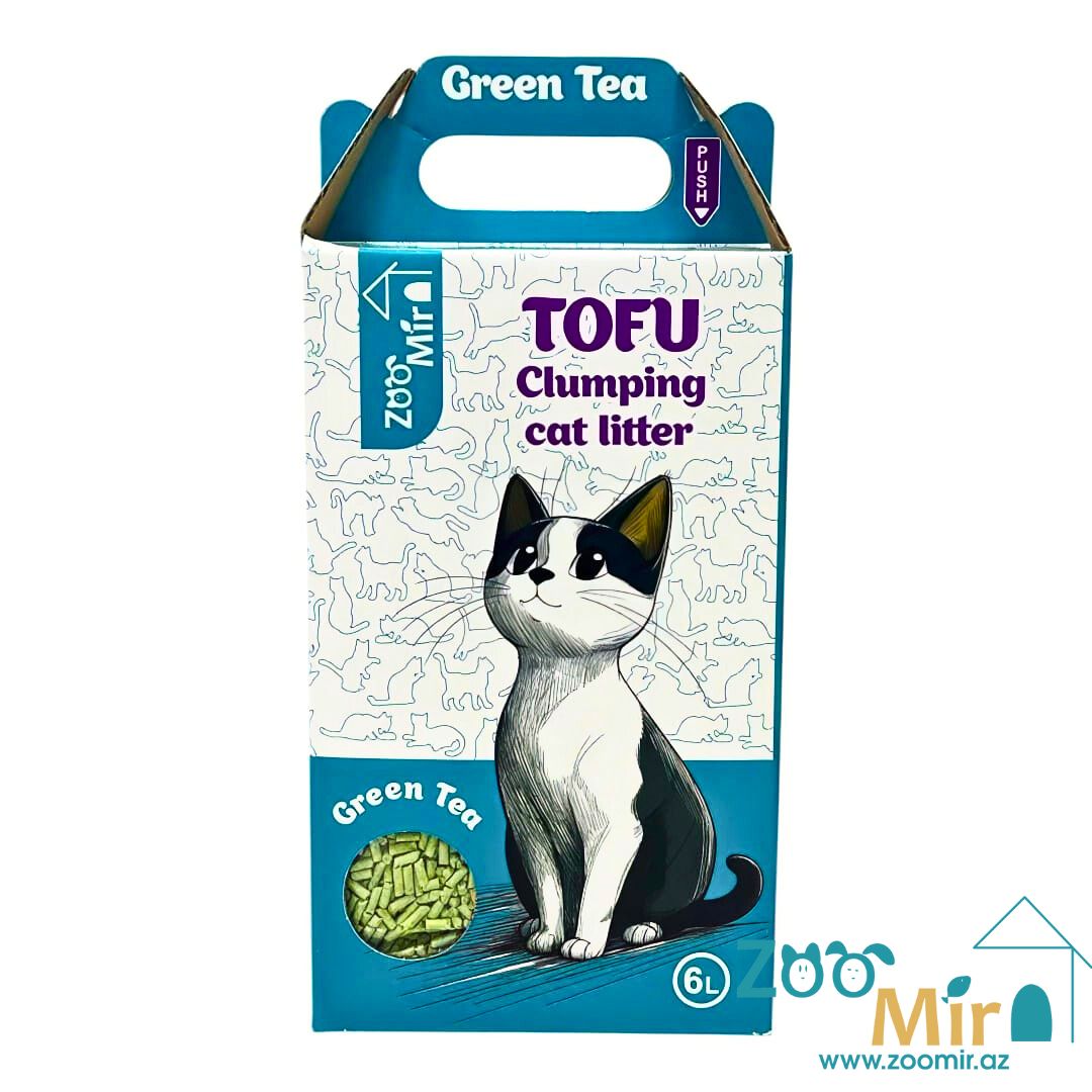 TOFU, натуральный комкующийся наполнитель из экологически чистых соевых бобов и натуральных растительных волокон с запахом зеленого чая, 6 л