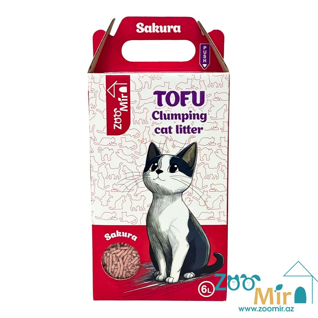 TOFU, натуральный комкующийся наполнитель из экологически чистых соевых бобов и натуральных растительных волокон с запахом сакуры, 6 л