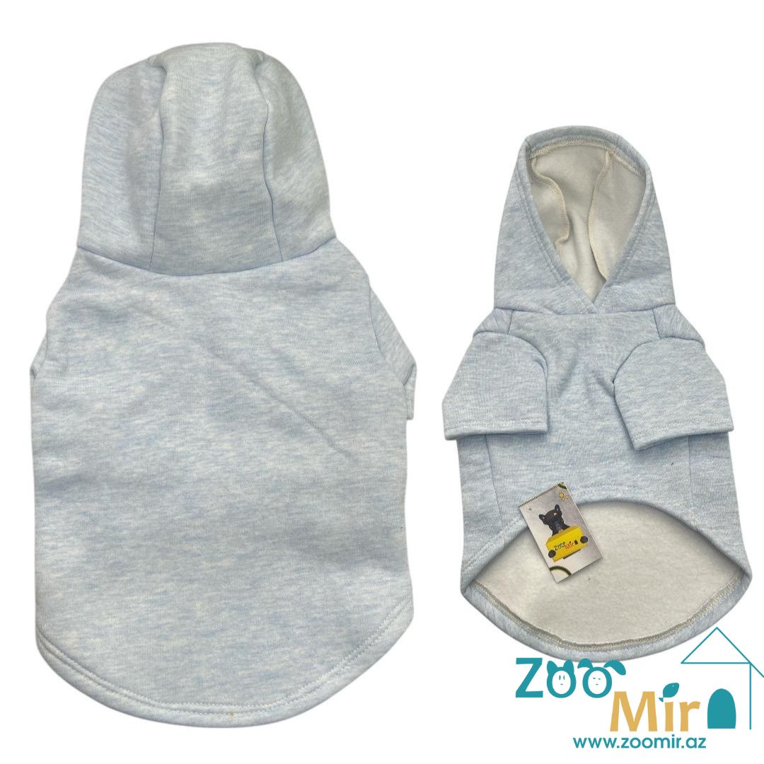 ZooMir, утепленный худи из трикотажной ткани и флисовой изнанкой, для собак малых пород, 7 - 11 кг (размер L)(цвет: голубой)