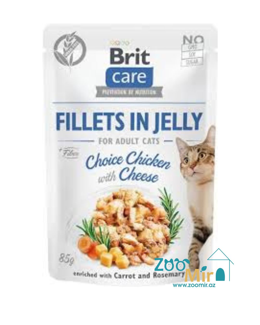 Brit Care Adult Cat, Fillets in Jelly, Chicken and Cheese, влажный корм для взрослых кошек с курицей и сыром в желе, 85 гр