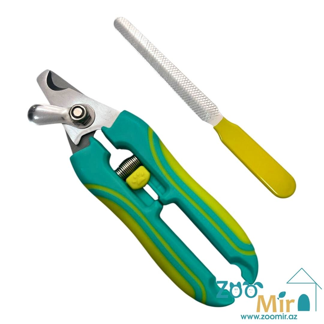 PGT, комплект когтерез-секатор с пилкой, для собак мелких, средних пород и кошек, с защитным механизмом, 13х3.5 см