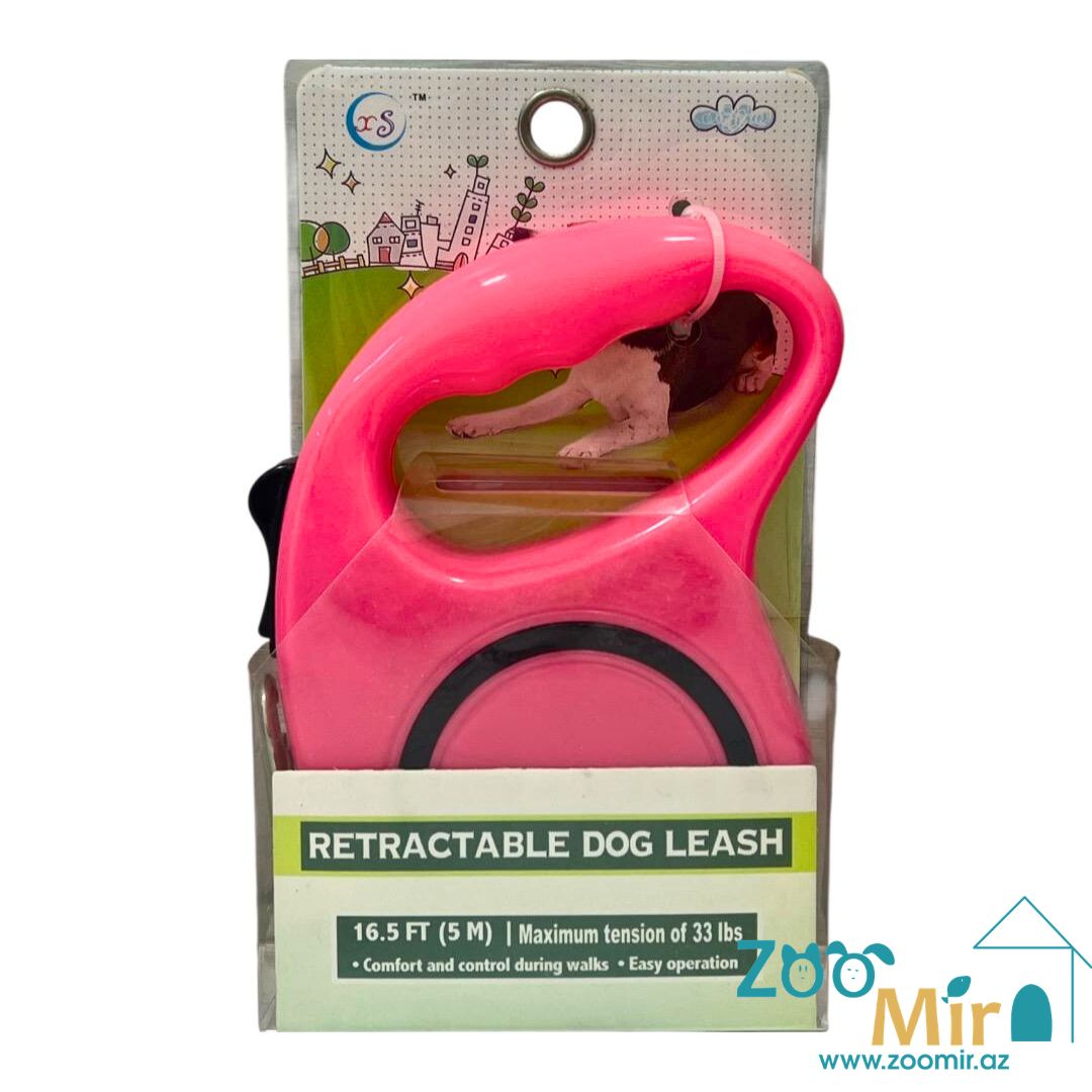 XSTM, ременный поводок-рулетка 5 метров, весом до 15 кг, размер M, для собак малых и средних пород  (цвет: розовый)