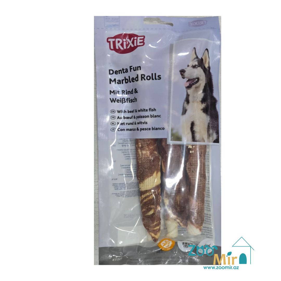 Trixie DentaFun Marbled Rolls, лакомство для собак, жевательные палочки для чистки зубов с говядиной и белой рыбой, 140 гр