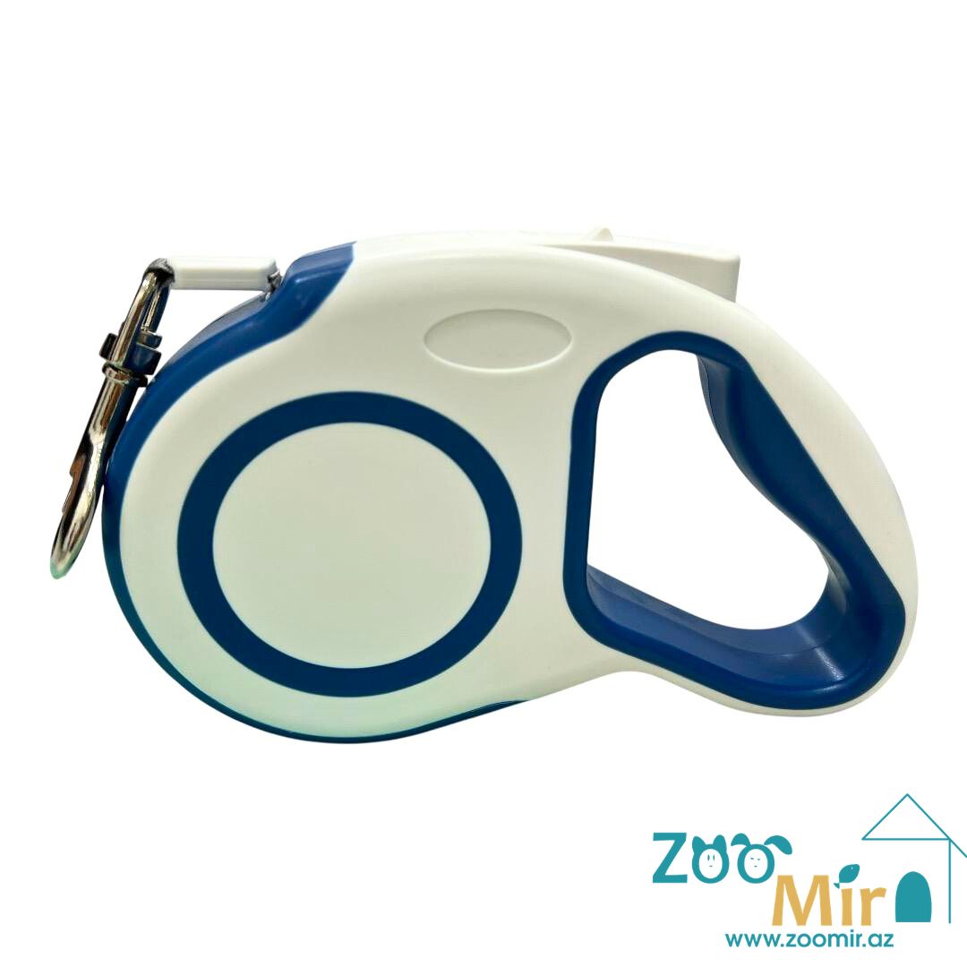 Pet Leash, ременный поводок-рулетка 5 метров, весом до 35 кг, размер M, для средних пород собак (цвет: белый с синим)