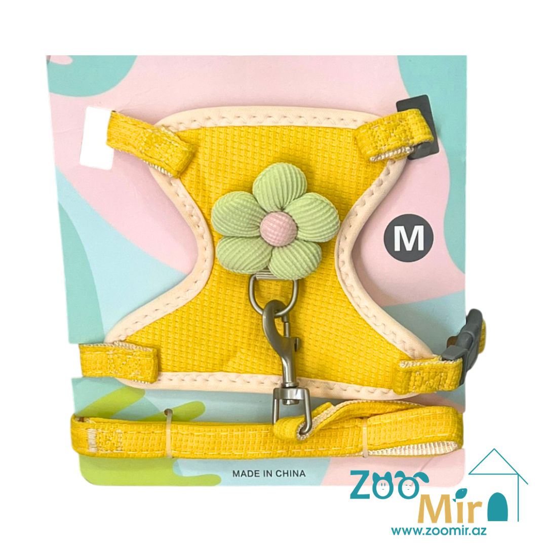 ZMOO, комплект шлейка, поводок, для мелких пород собак и кошек (размер M)(цвет: желтый)