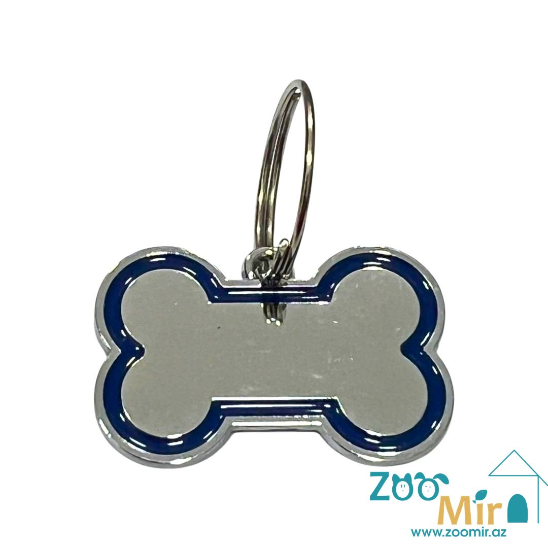 Accsesirjos de Mascotas, кулон в форме косточки для адреса, 3 см (цвет: серебристый с синим кантом)