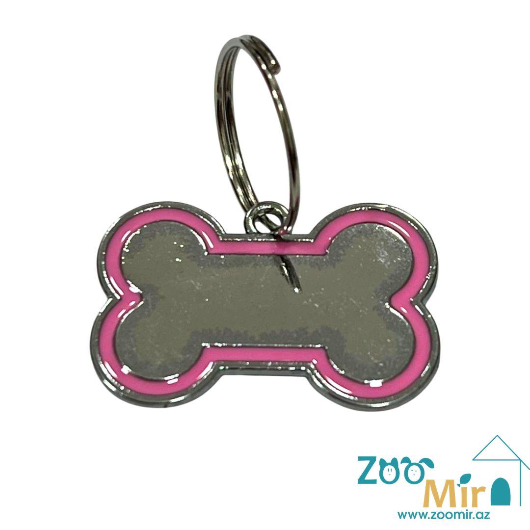 Accsesirjos de Mascotas, кулон в форме косточки для адреса, 3 см (цвет: серебристый с розовым кантом)