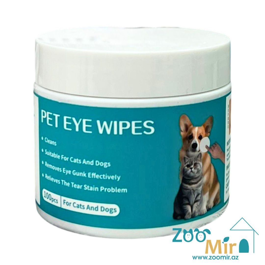 Pet Eye Wipes, салфетки влажные гигиенические для глаз, для собак и кошек, 100 шт. (цена за упаковку)